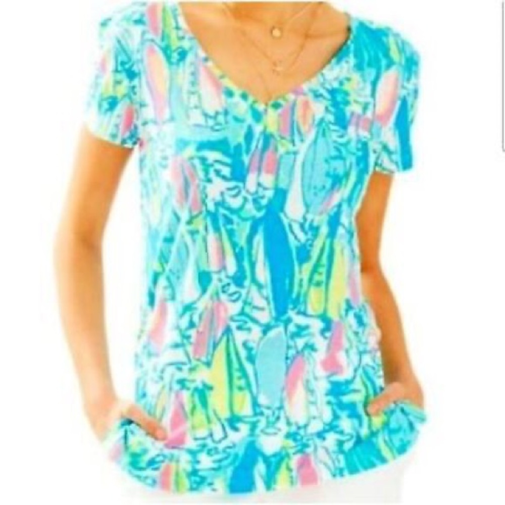 Lilly Pulitzer Meredith V Neck T-shirt - Sailboat Print